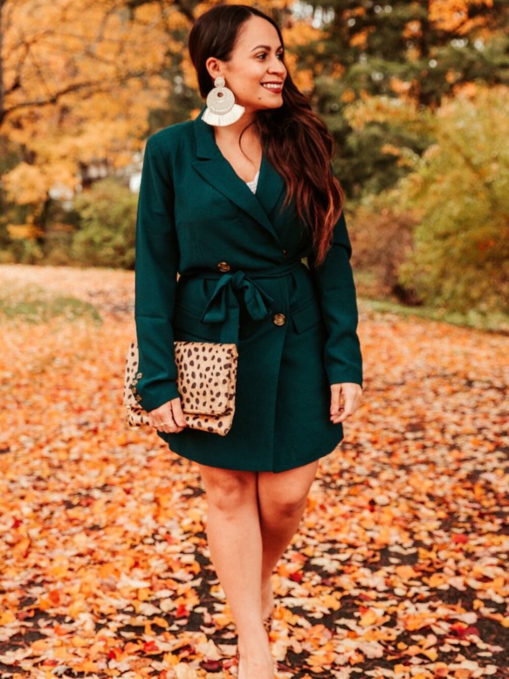 Forever 21 Contemporary Green Belted Blazer Coat Small Double Breasted